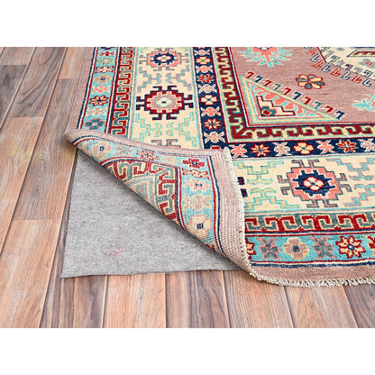 Kazak Wool Hand Knotted Rug Pink Cotton White 6.4X9.2 -O086785