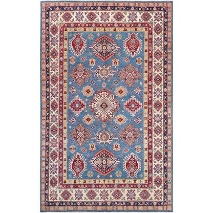 Kazak Wool Hand Knotted Rug Blue Ivory 5.10X9.2 -O086786