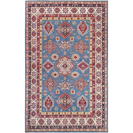 Kazak Wool Hand Knotted Rug Blue Ivory 5.10X9.2 -O086786