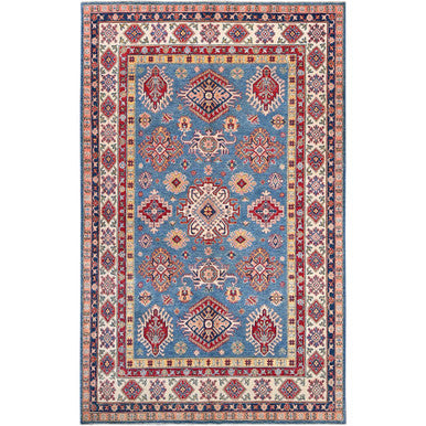 Kazak Wool Hand Knotted Rug Blue Ivory 5.10X9.2 -O086786