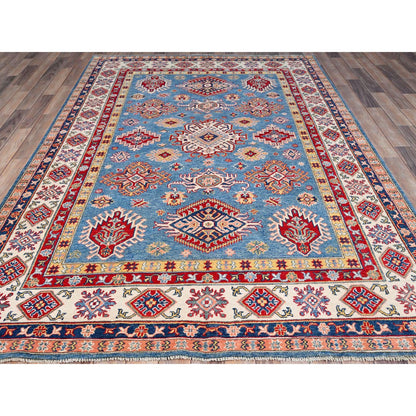 Kazak Wool Hand Knotted Rug Blue Ivory 5.10X9.2 -O086786