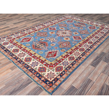 Kazak Wool Hand Knotted Rug Blue Ivory 5.10X9.2 -O086786