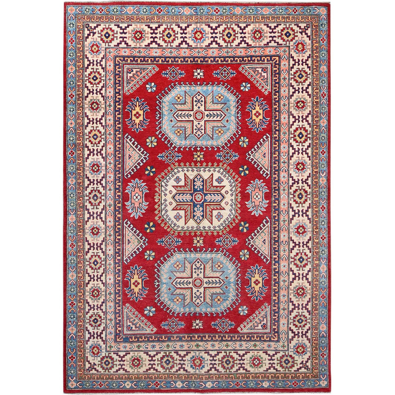 Red 6'0" x 8'9" Kazak Hand knotted Wool Rug - Sku: O086788