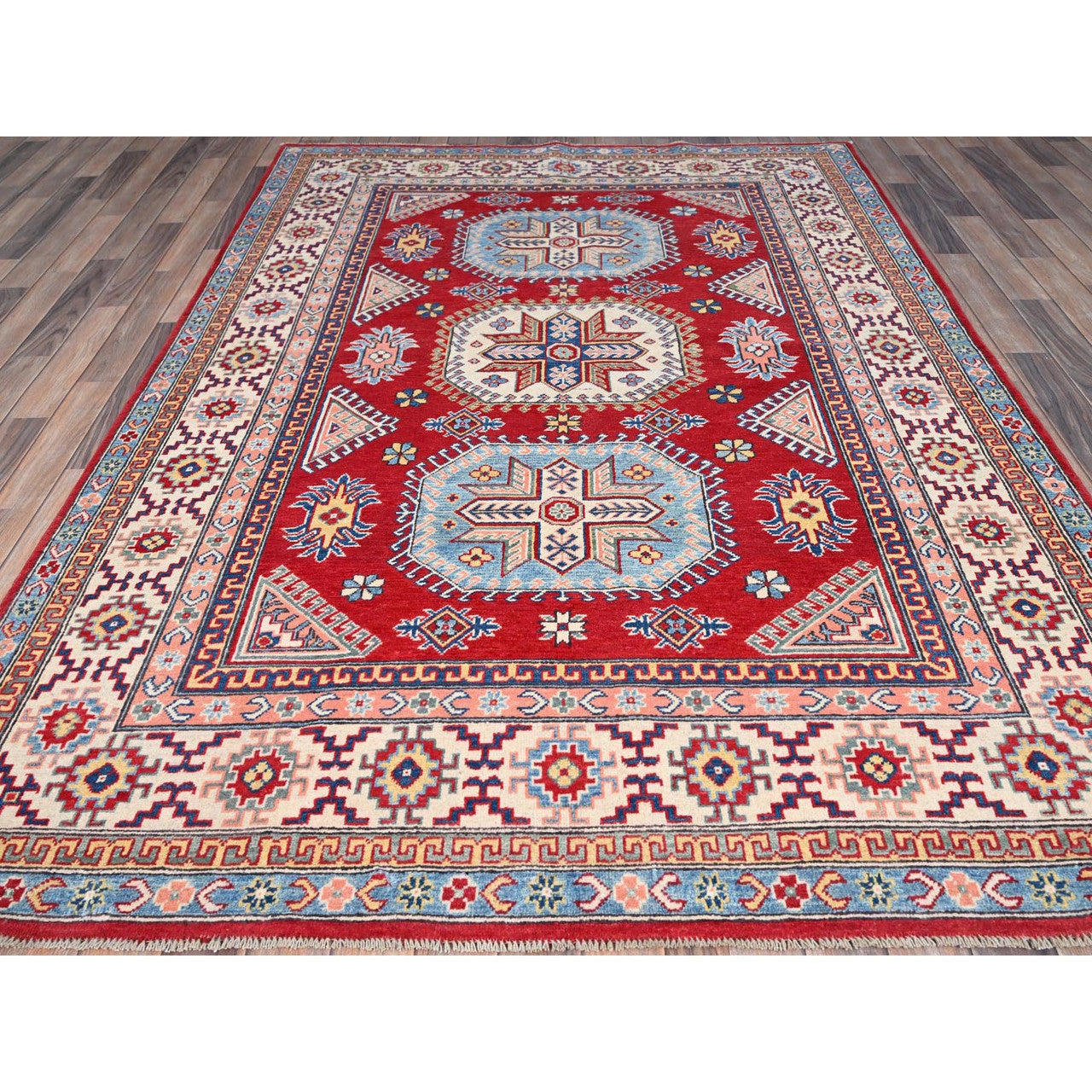 Red 6'0" x 8'9" Kazak Hand knotted Wool Rug - Sku: O086788
