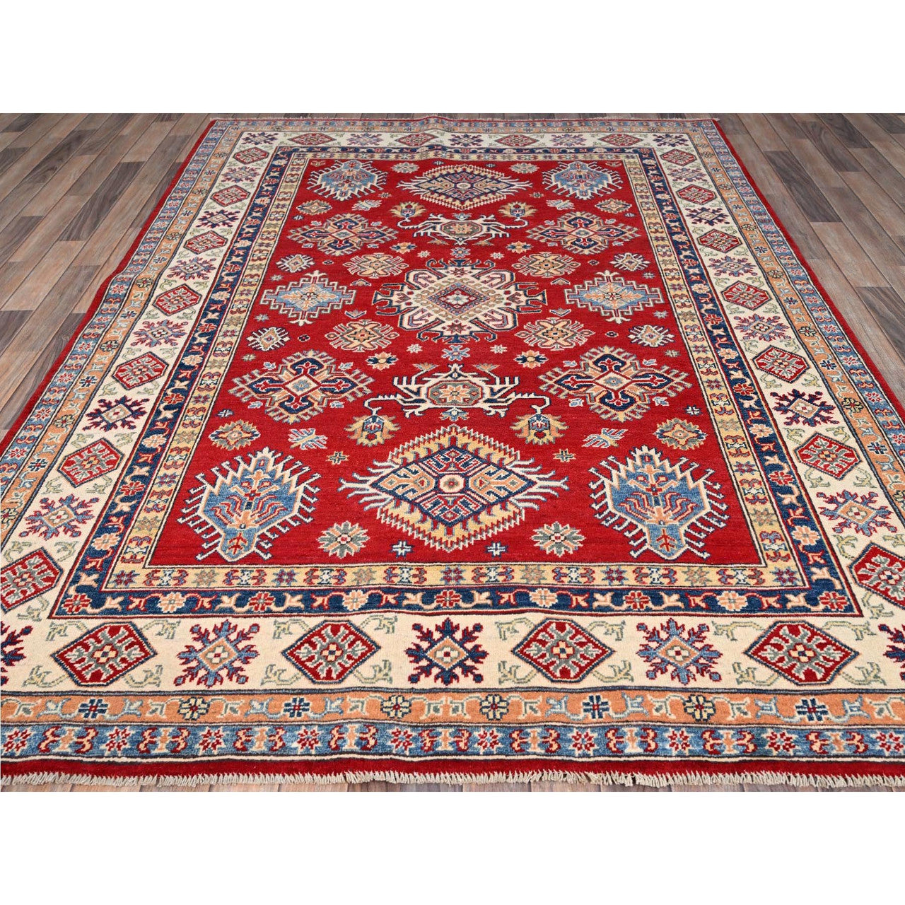 Red 6'2" x 8'9" Kazak Hand knotted Wool Rug - Sku: O086790