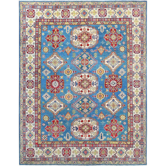 Kazak Wool Hand Knotted Rug Blue Ivory 7.11X10.1 -O086792