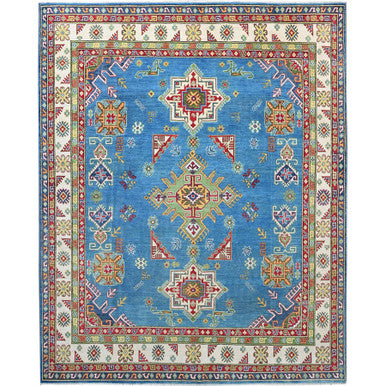 Kazak Wool Hand Knotted Rug Blue Ivory 8.3X9.8 -O086793