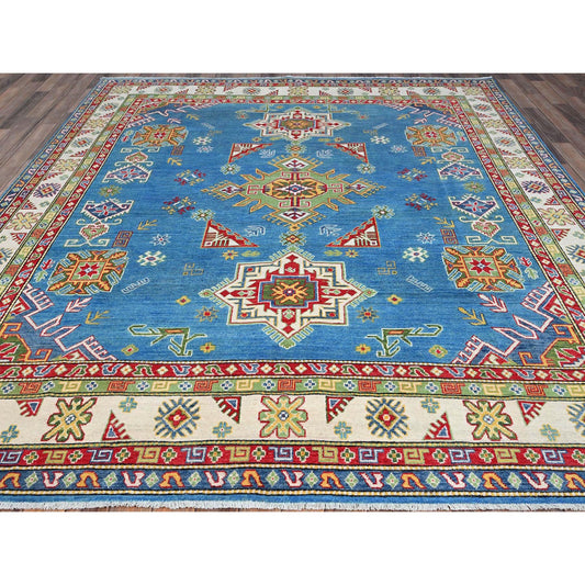 Kazak Wool Hand Knotted Rug Blue Ivory 8.3X9.8 -O086793
