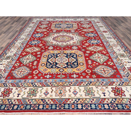 Kazak Wool Hand Knotted Rug Red Ivory 9.0X12.5 -O086799