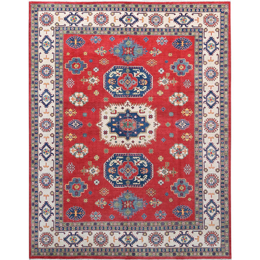 Kazak Wool Hand Knotted Rug Red Ivory 9.0X11.5 -O086800