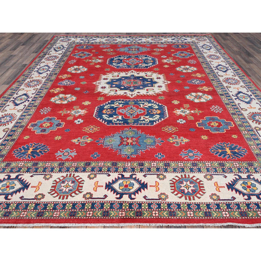 Kazak Wool Hand Knotted Rug Red Ivory 9.0X11.5 -O086800