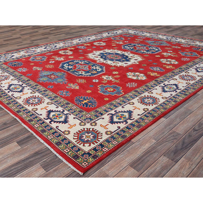 Kazak Wool Hand Knotted Rug Red Ivory 9.0X11.5 -O086800