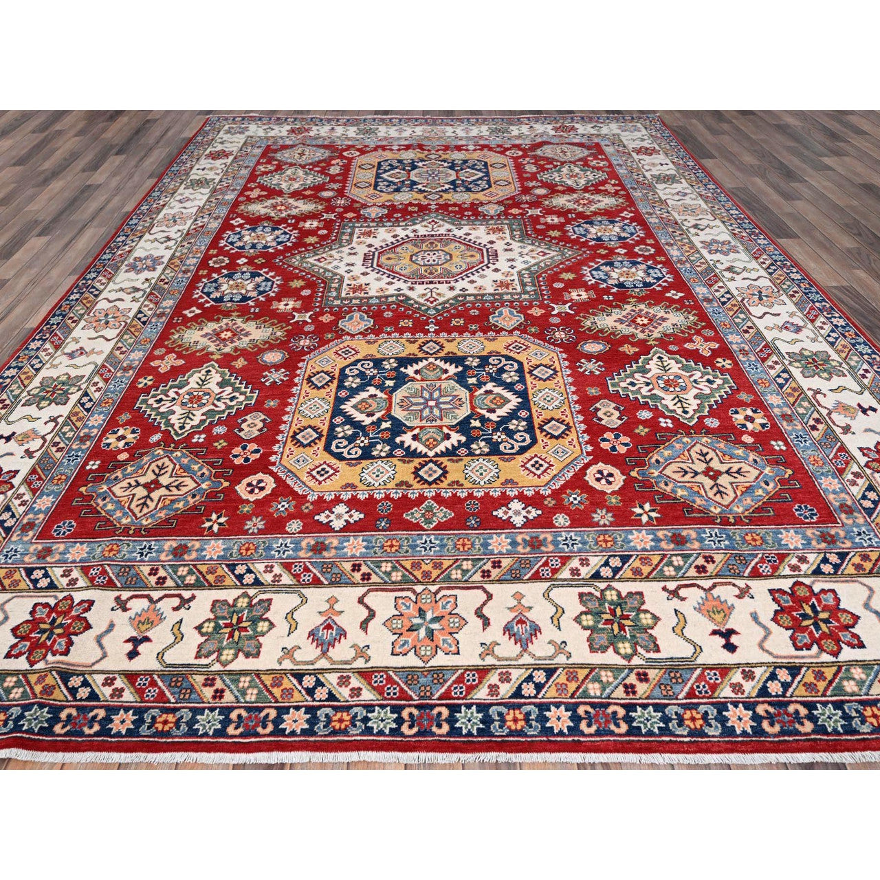 Red 8'11" x 12'4" Kazak Hand knotted Wool Rug - Sku: O086801