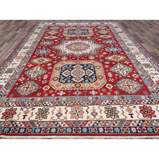 Kazak Wool Hand Knotted Rug Red Ivory 8.11X12.4 -O086801