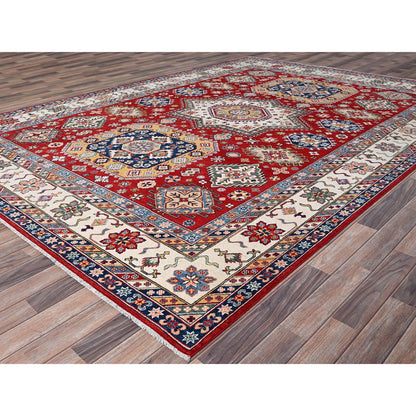 Kazak Wool Hand Knotted Rug Red Ivory 8.11X12.4 -O086801