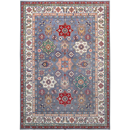 Kazak Wool Hand Knotted Rug Grey Ivory 9.8X13.10 -O086802