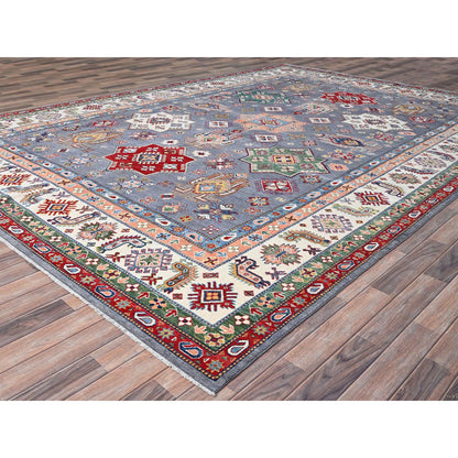 Kazak Wool Hand Knotted Rug Grey Ivory 9.8X13.10 -O086802