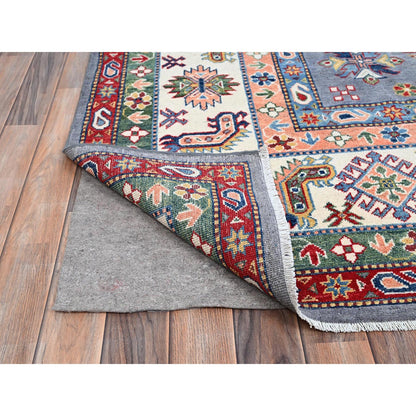 Kazak Wool Hand Knotted Rug Grey Ivory 9.8X13.10 -O086802