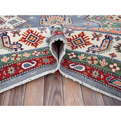 Kazak Wool Hand Knotted Rug Grey Ivory 9.8X13.10 -O086802