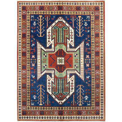 Kazak Wool Hand Knotted Rug Blue Ivory 4.10X6.5 -O086807