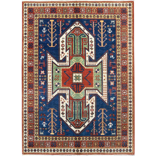 Kazak Wool Hand Knotted Rug Blue Ivory 4.10X6.5 -O086807