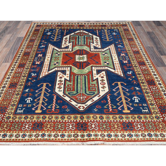 Kazak Wool Hand Knotted Rug Blue Ivory 4.10X6.5 -O086807