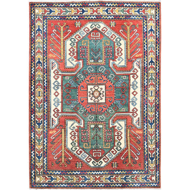 Kazak Wool Hand Knotted Rug Red Ivory 5.1X7.0 -O086810