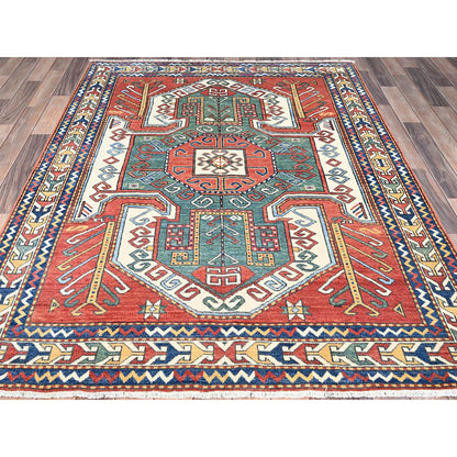 Kazak Wool Hand Knotted Rug Red Ivory 5.1X7.0 -O086810