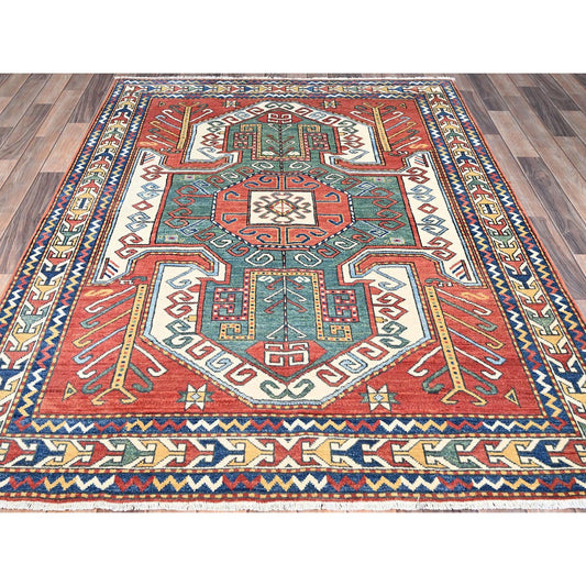 Kazak Wool Hand Knotted Rug Red Ivory 5.1X7.0 -O086810