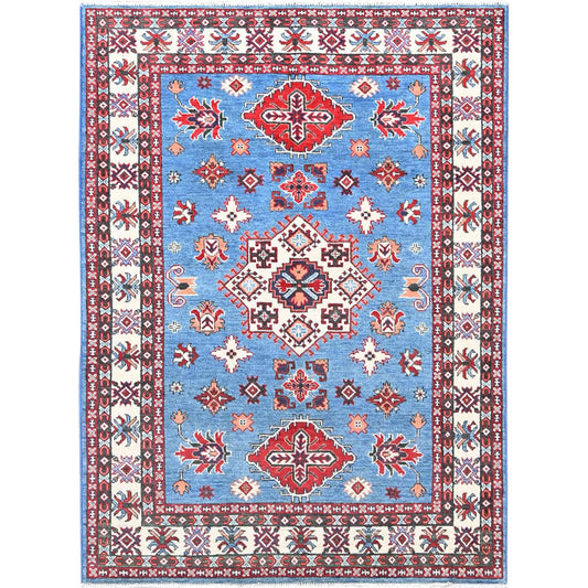 Kazak Wool Hand Knotted Rug Blue Ivory 4.10X6.7 -O086811