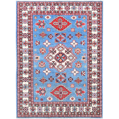 Kazak Wool Hand Knotted Rug Blue Ivory 4.10X6.7 -O086811