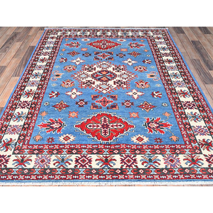 Kazak Wool Hand Knotted Rug Blue Ivory 4.10X6.7 -O086811