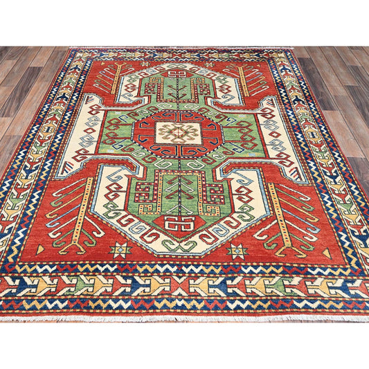 Kazak Wool Hand Knotted Rug Red Ivory 4.11X6.3 -O086812