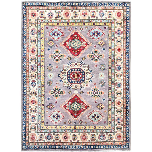 Kazak Wool Hand Knotted Rug Grey Ivory 4.10X6.7 -O086814