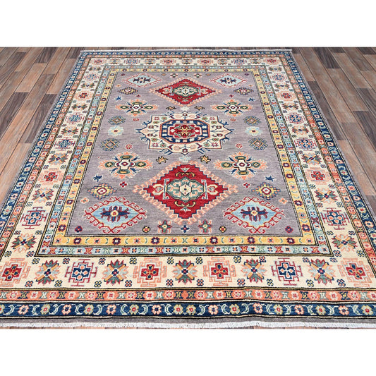 Kazak Wool Hand Knotted Rug Grey Ivory 4.10X6.7 -O086814