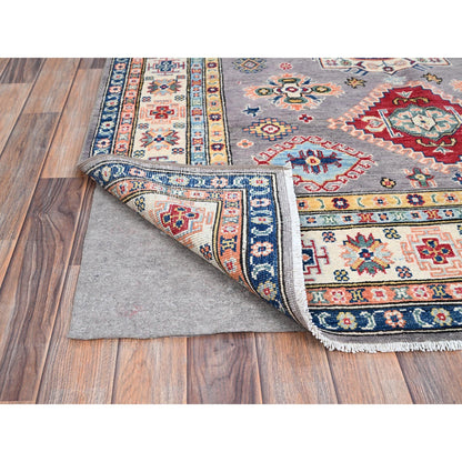 Kazak Wool Hand Knotted Rug Grey Ivory 4.10X6.7 -O086814