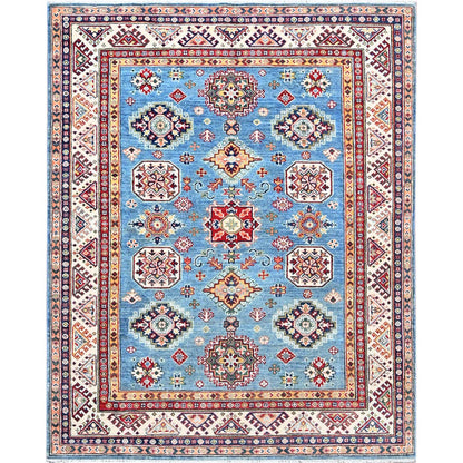 Kazak Wool Hand Knotted Rug Blue Ivory 5.1X6.4 -O086816