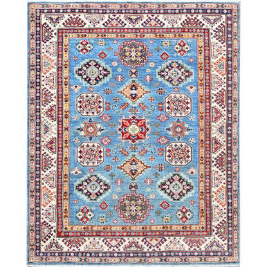 Kazak Wool Hand Knotted Rug Blue Ivory 5.1X6.4 -O086816