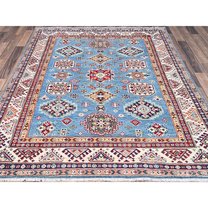 Kazak Wool Hand Knotted Rug Blue Ivory 5.1X6.4 -O086816