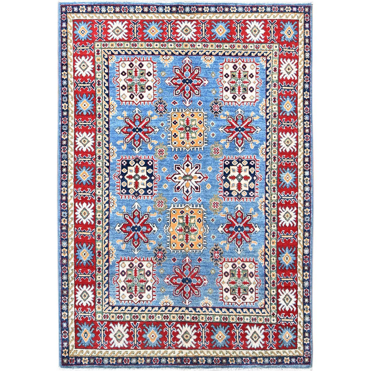 Kazak Wool Hand Knotted Rug Blue Red 4.8X6.10 -O086818
