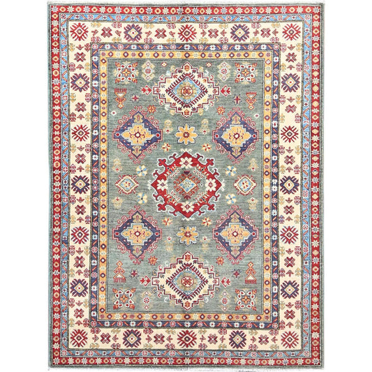 Kazak Wool Hand Knotted Rug Green Ivory 4.11X6.7 -O086819