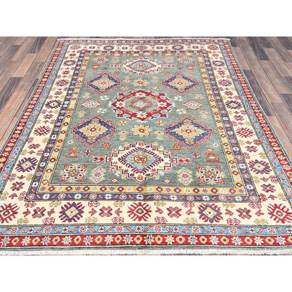 Kazak Wool Hand Knotted Rug Green Ivory 4.11X6.7 -O086819