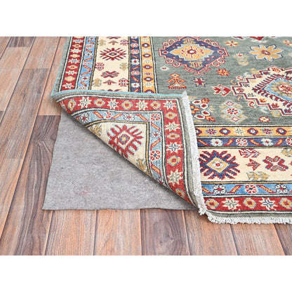 Kazak Wool Hand Knotted Rug Green Ivory 4.11X6.7 -O086819