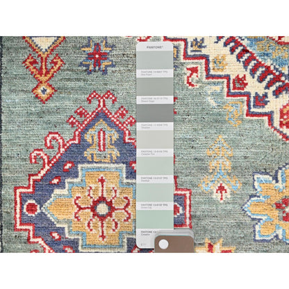 Kazak Wool Hand Knotted Rug Green Ivory 4.11X6.7 -O086819