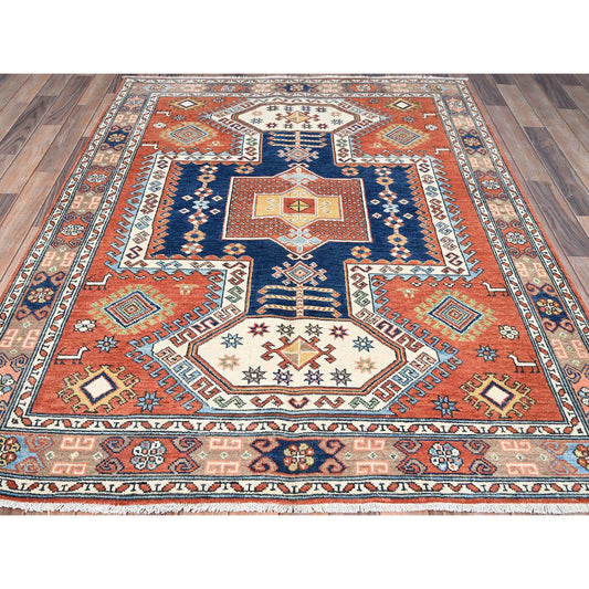 Kazak Wool Hand Knotted Rug Red Brown 5.1X6.6 -O086820