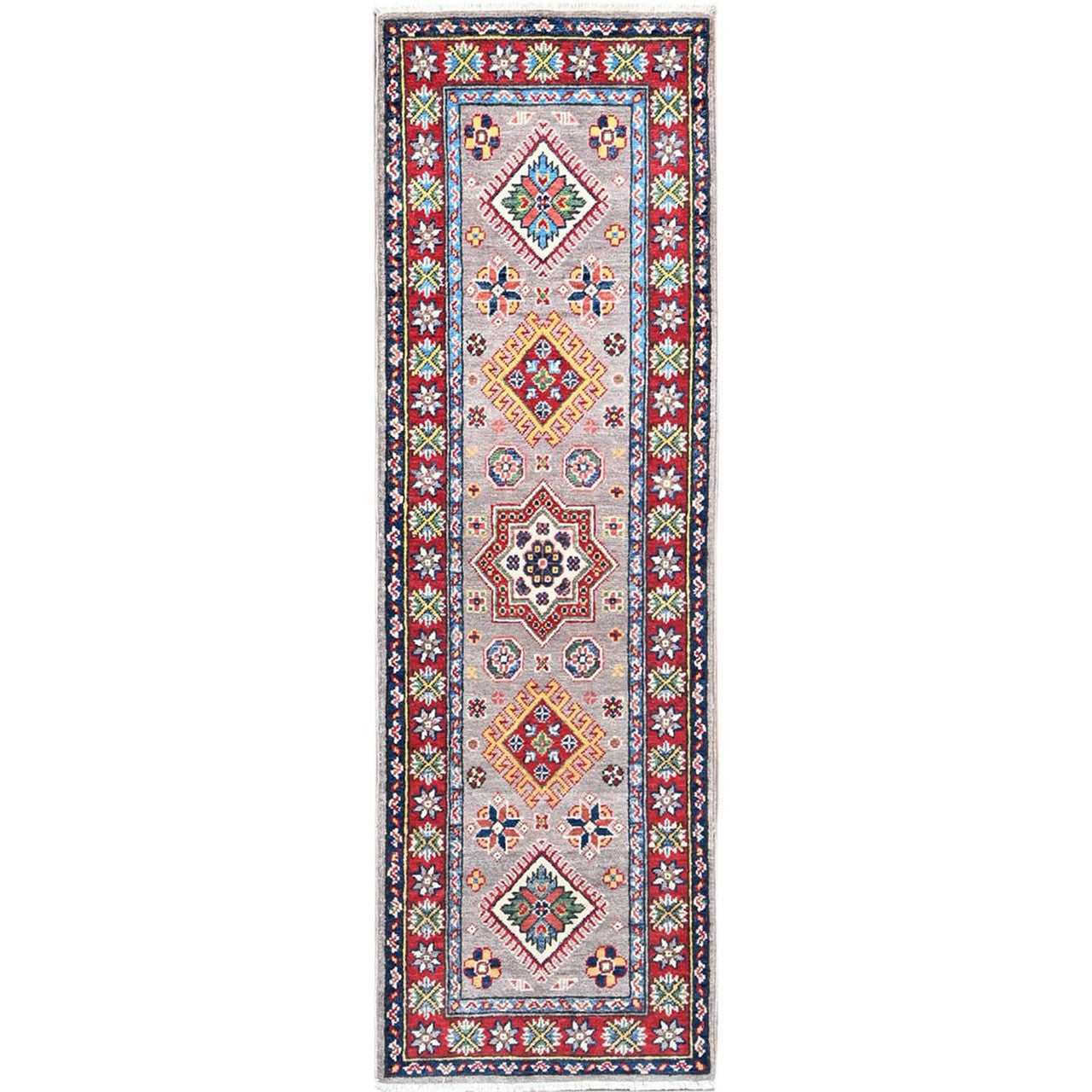 Gray 2'0" x 6'5" Kazak Hand knotted Wool Rug - Sku: O086822