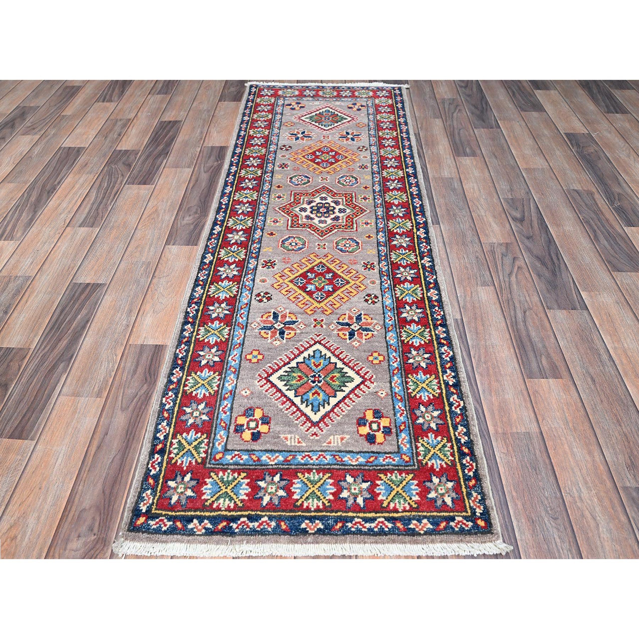 Gray 2'0" x 6'5" Kazak Hand knotted Wool Rug - Sku: O086822