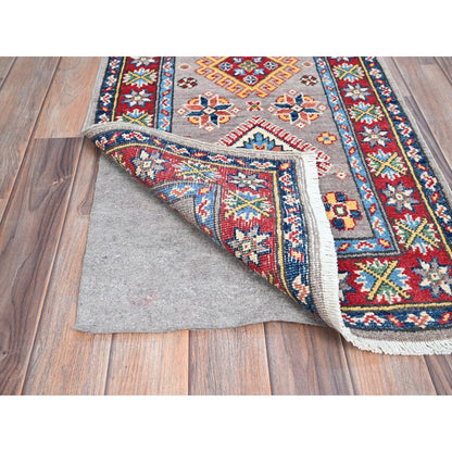 Kazak Wool Hand Knotted Rug Grey Red 2.0X6.5 -O086822