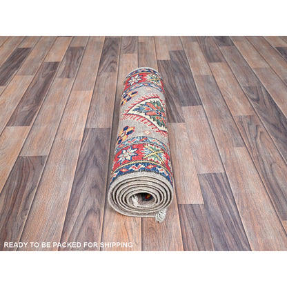Kazak Wool Hand Knotted Rug Grey Red 2.0X6.5 -O086822