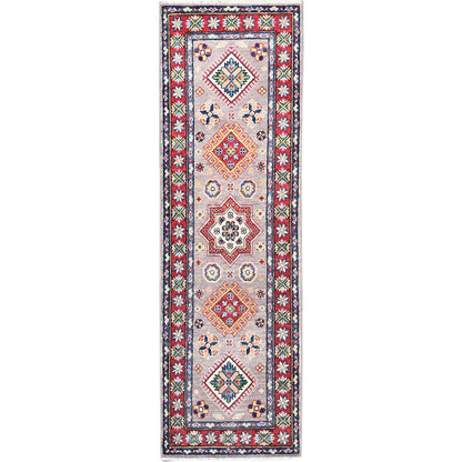 Kazak Wool Hand Knotted Rug Grey Red 2.0X6.3 -O086823